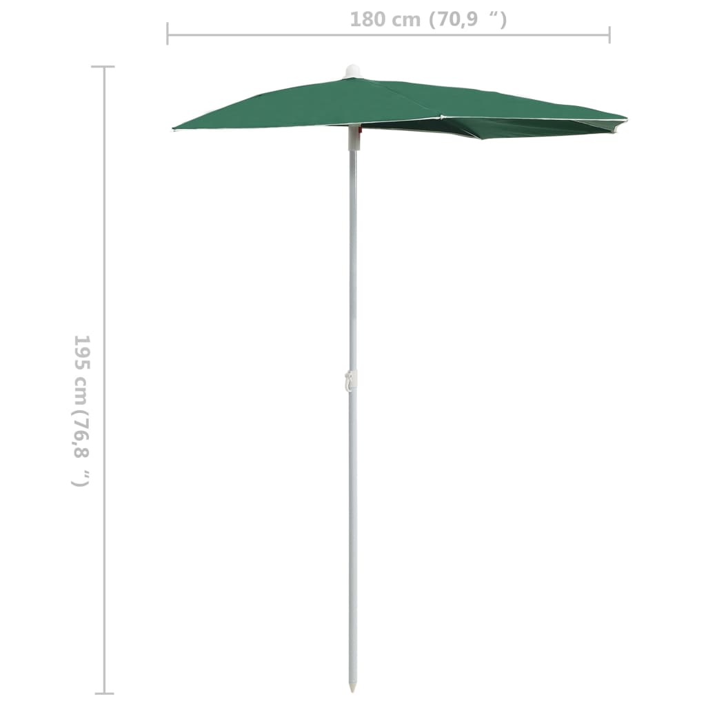 Umbrelă de grădină cu stâlp, verde, 180x90 cm, semirotundă Lando - Lando