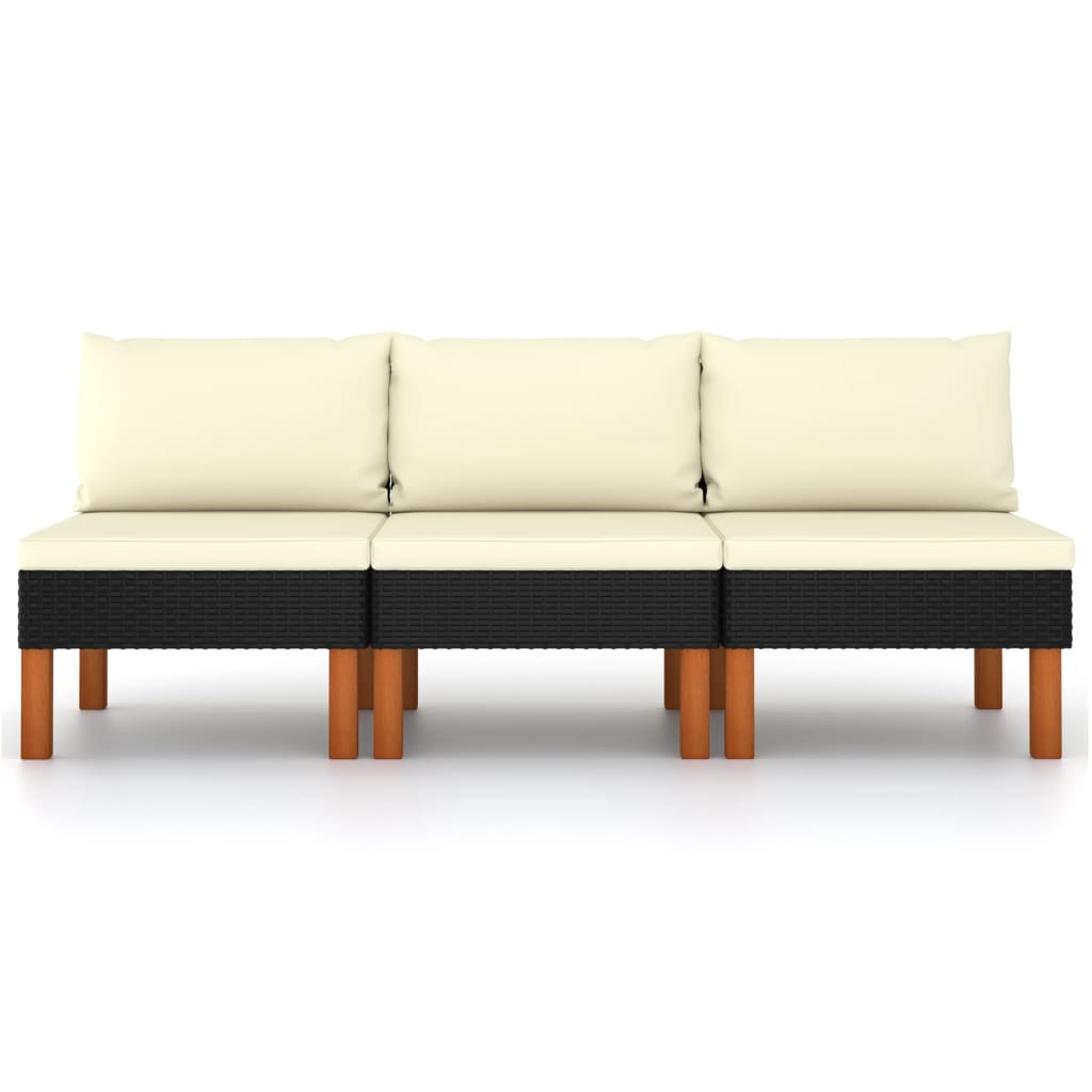 Canapea de mijloc, 3 buc., poliratan & lemn masiv de eucalipt - Lando