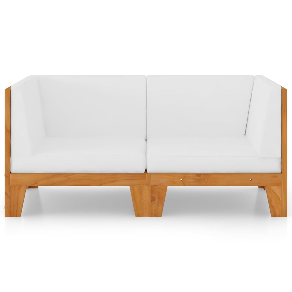 Canapea cu 2 locuri cu perne alb crem, lemn masiv de acacia - Lando