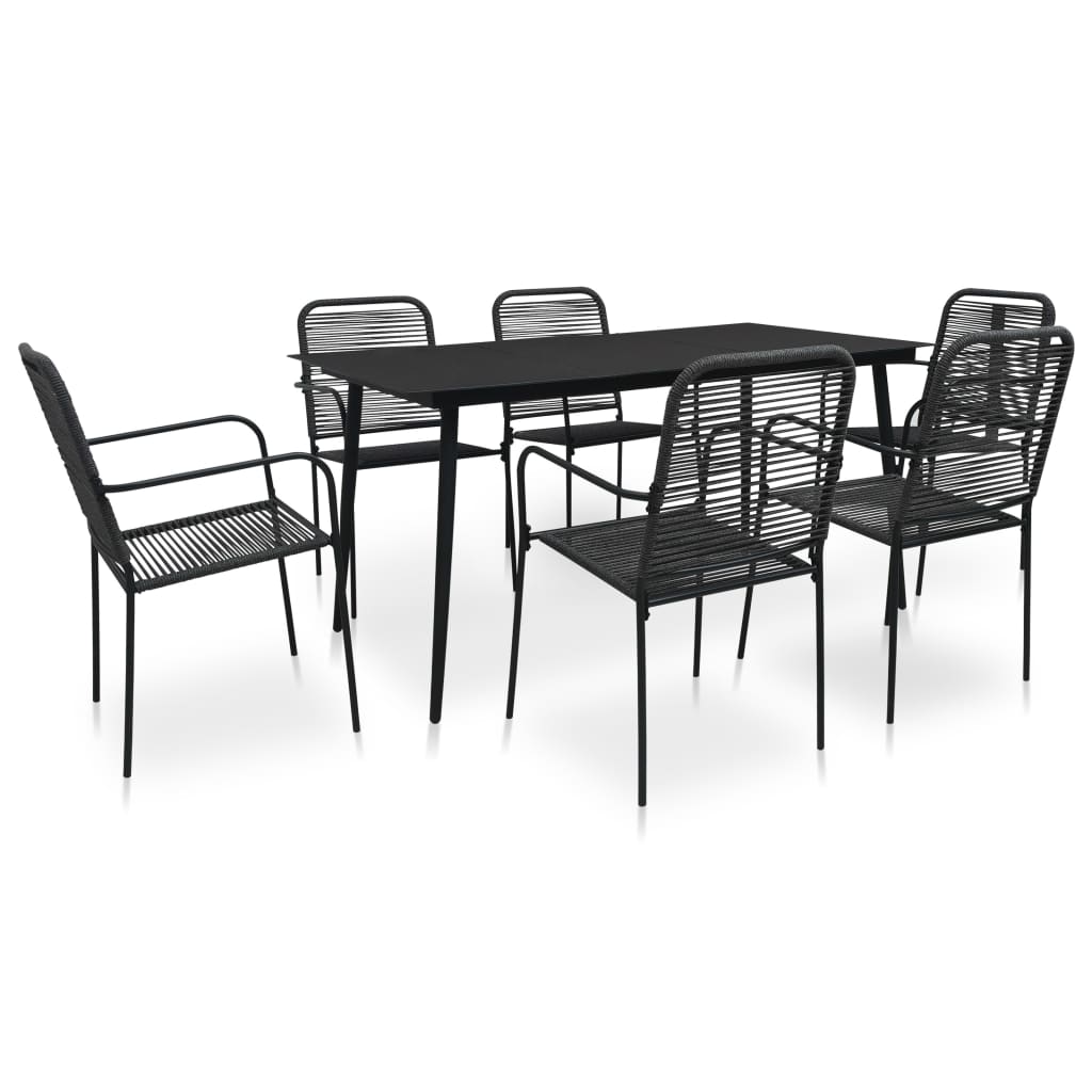 Set mobilier de grădină, 7 piese, negru, frânghie bumbac & oțel - Lando