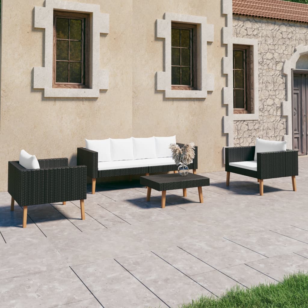 Set mobilier de grădină cu perne, 4 piese, negru, poliratan - Lando