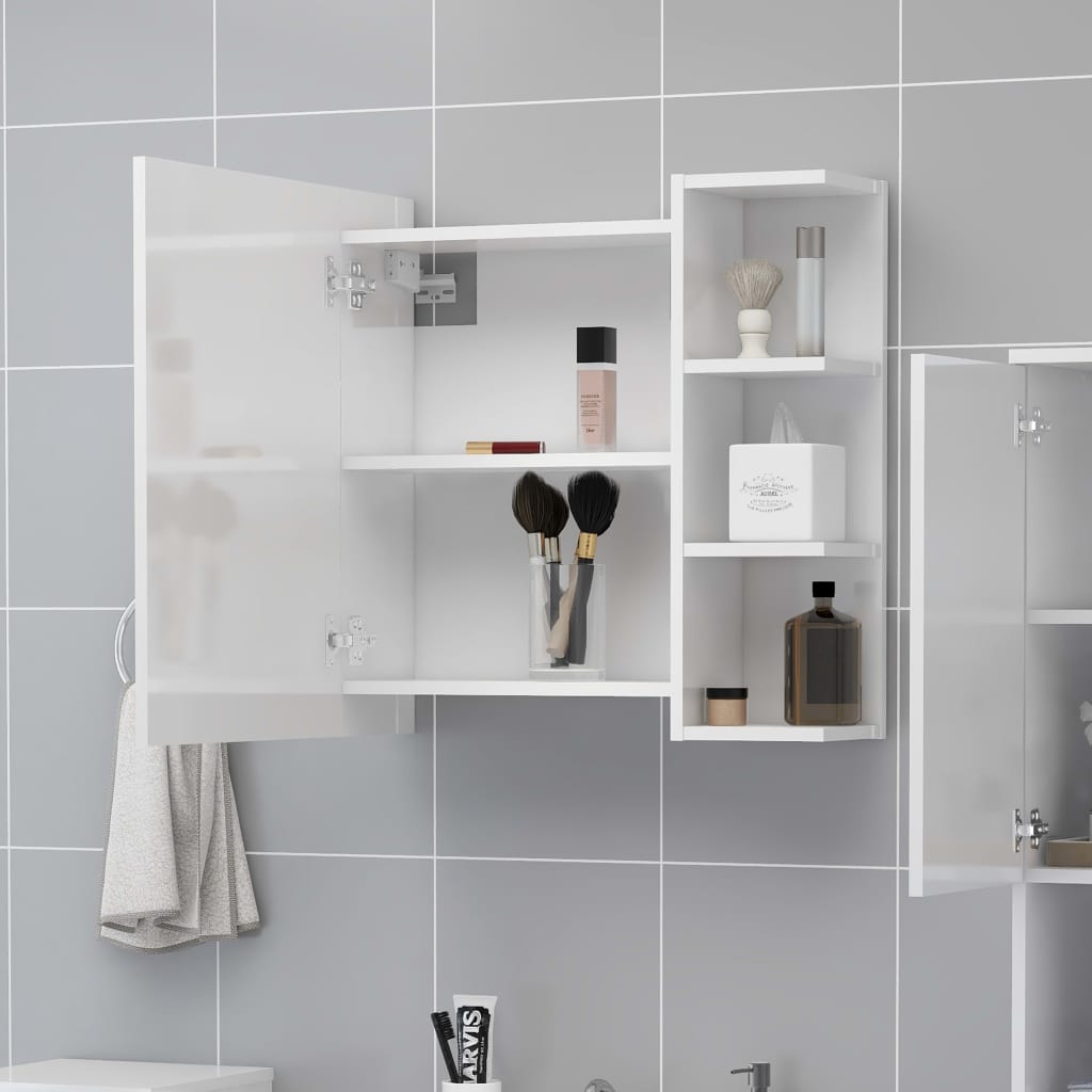 Dulap de baie cu oglindă, alb extralucios, 62,5x20,5x64 cm, PAL - Lando