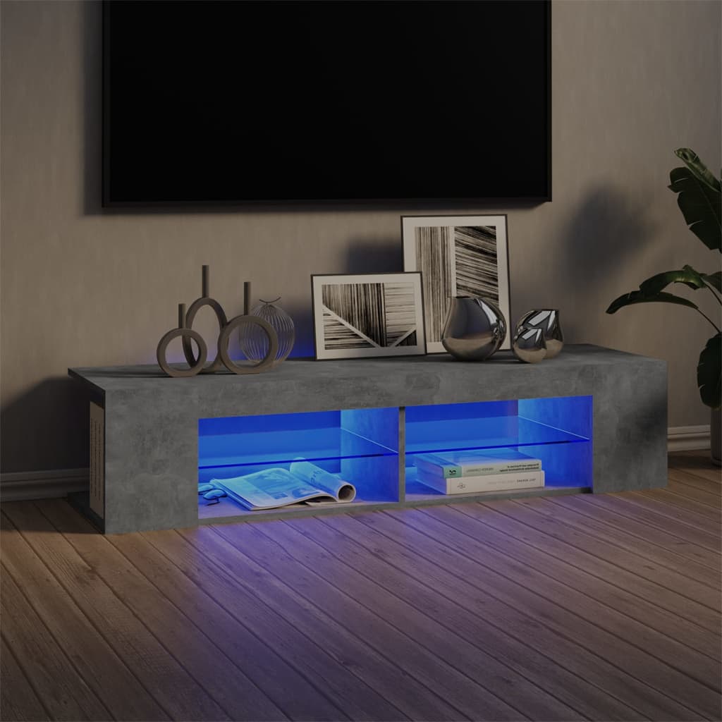 Comodă TV cu lumini LED, gri beton, 135x39x30 cm Lando - Lando