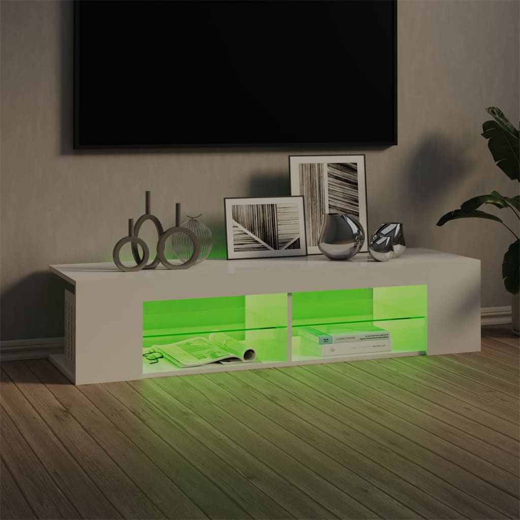 Comodă TV cu lumini LED, alb extralucios, 135x39x30 cm Lando - Lando