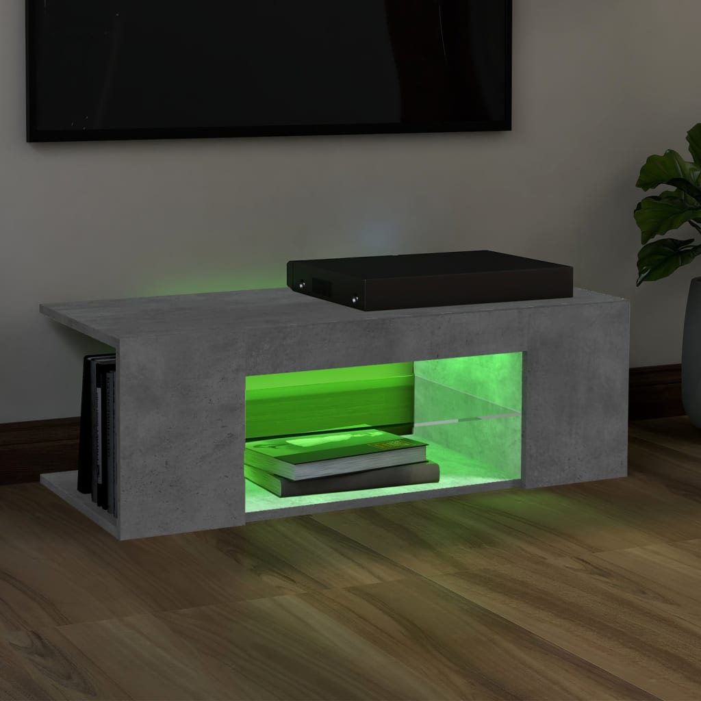 Comodă TV cu lumini LED, gri beton, 90x39x30 cm Lando - Lando