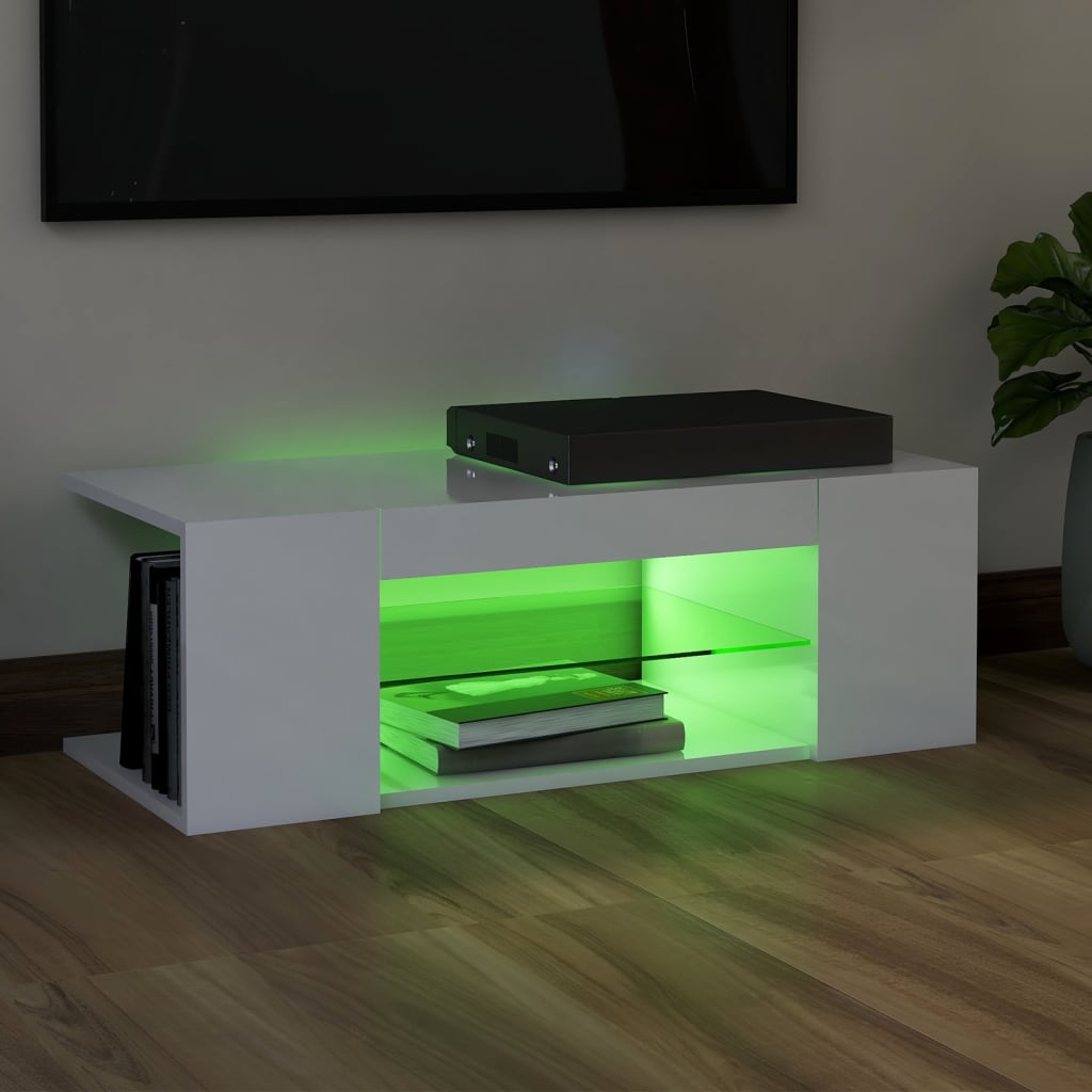 Comodă TV cu lumini LED, alb extralucios, 90x39x30 cm Lando - Lando