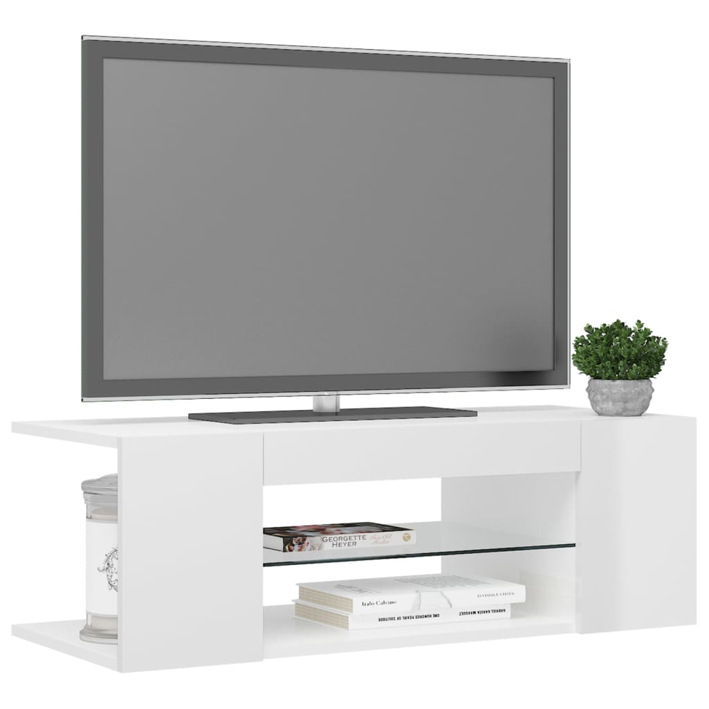 Comodă TV cu lumini LED, alb extralucios, 90x39x30 cm Lando - Lando
