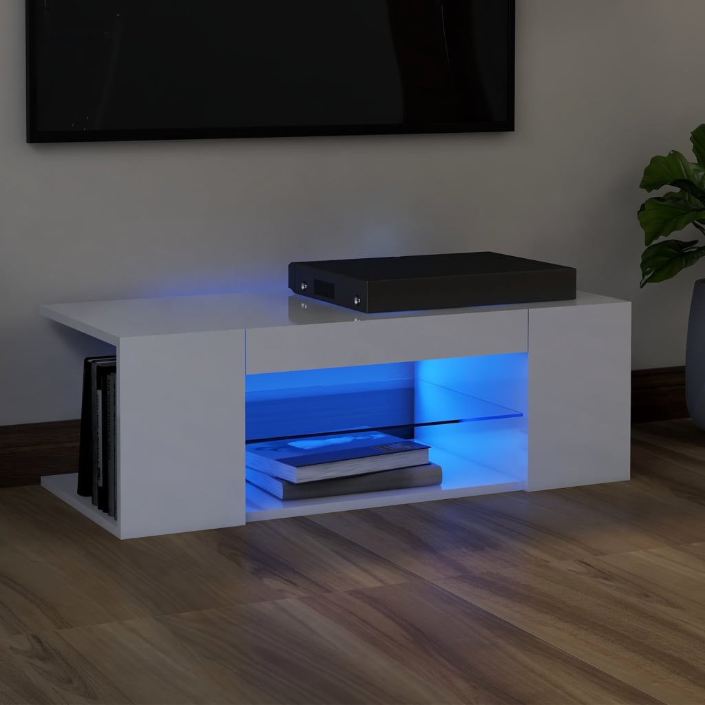 Comodă TV cu lumini LED, alb extralucios, 90x39x30 cm Lando - Lando