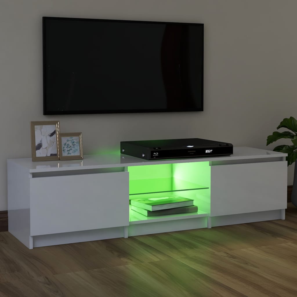 Comodă TV cu lumini LED, alb extralucios, 120x30x35,5 cm Lando - Lando