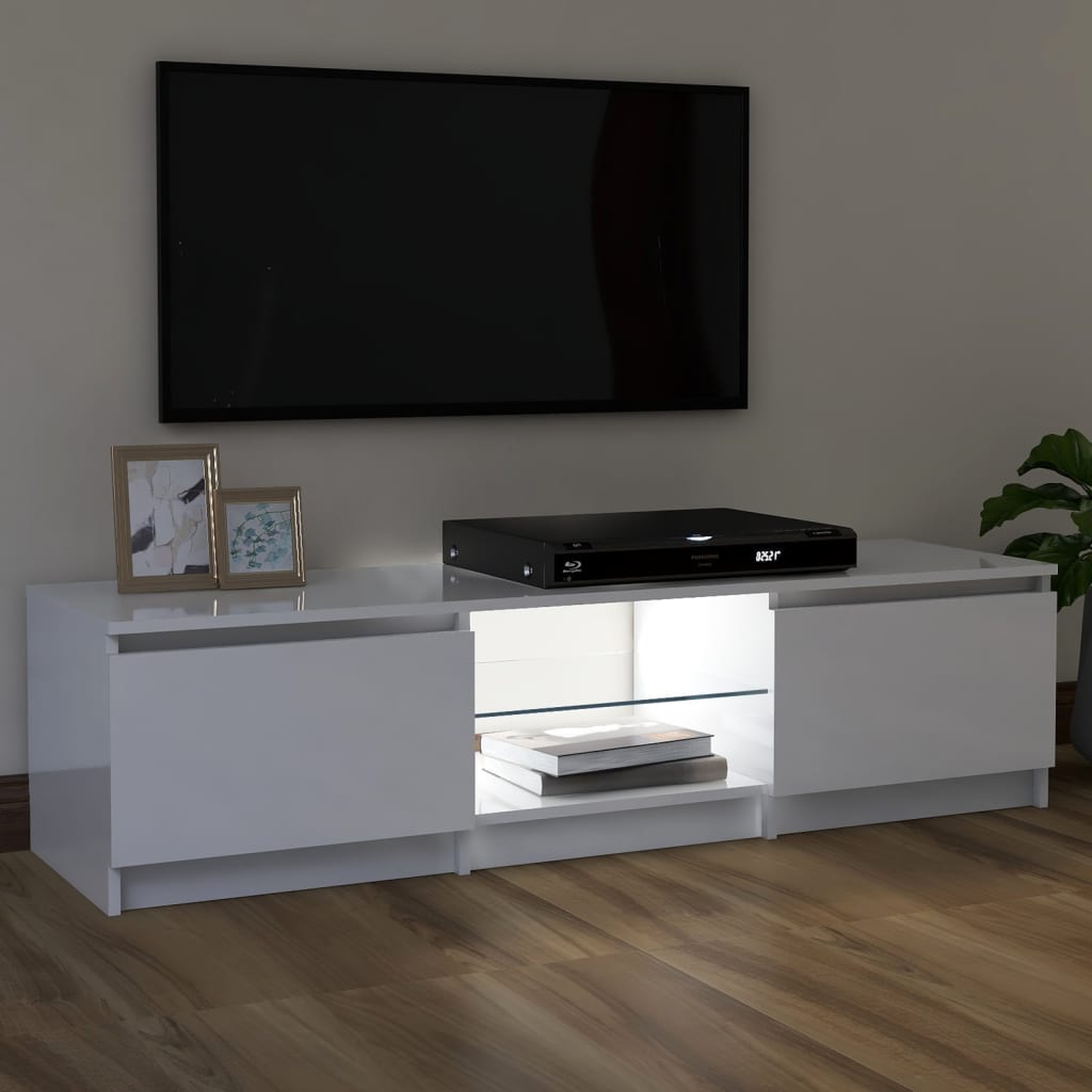 Comodă TV cu lumini LED, alb extralucios, 120x30x35,5 cm Lando - Lando