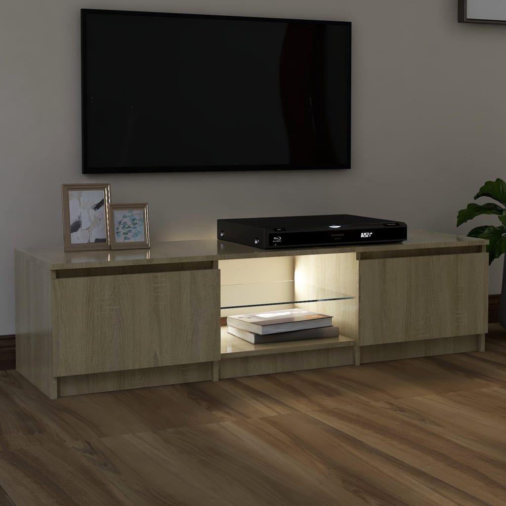 Comodă TV cu lumini LED, stejar sonoma, 140x40x35,5 cm Lando - Lando