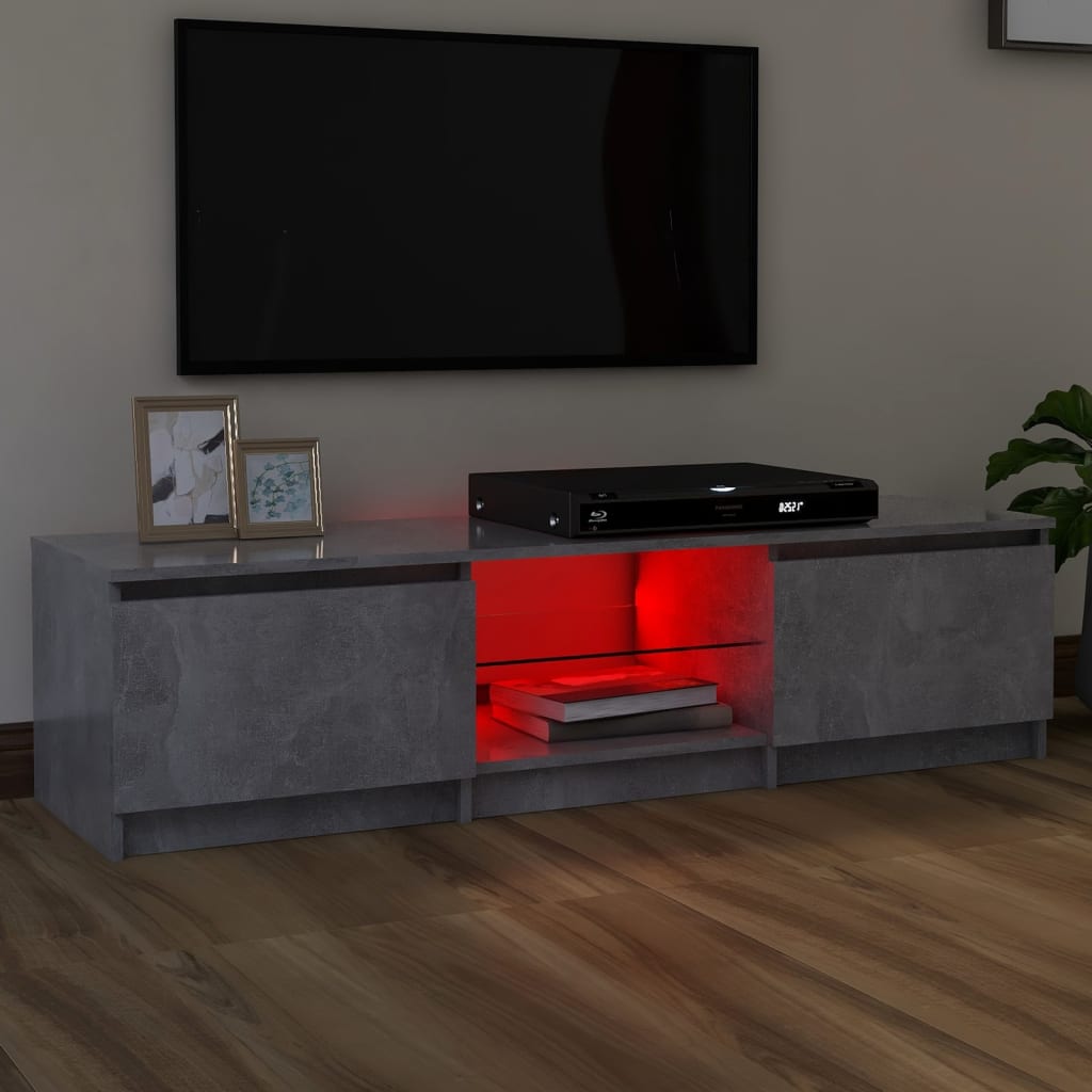 Comodă TV cu lumini LED, gri beton, 140x40x35,5 cm Lando - Lando