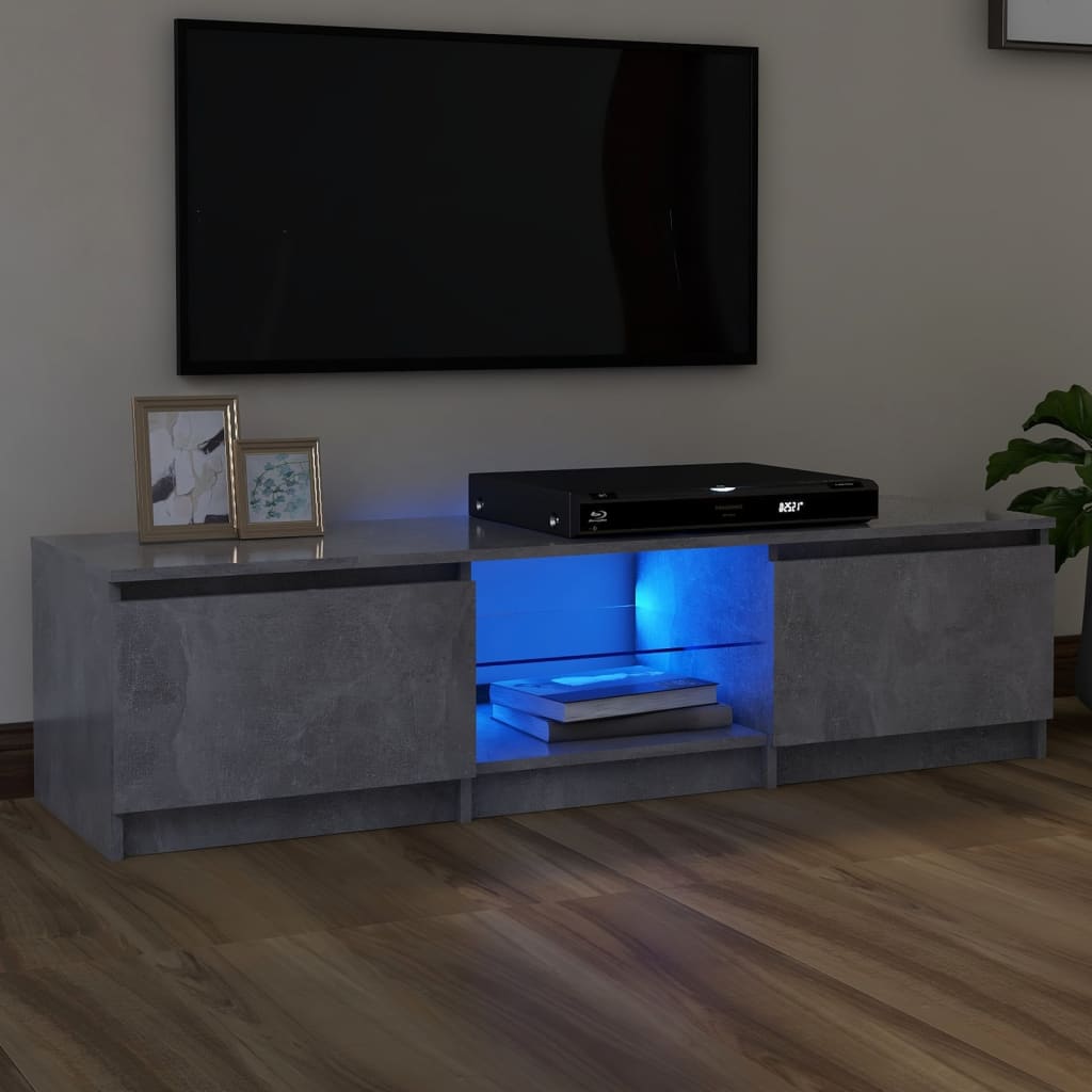 Comodă TV cu lumini LED, gri beton, 140x40x35,5 cm Lando - Lando