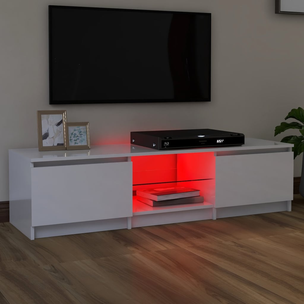 Comodă TV cu lumini LED, alb extralucios, 140x40x35,5 cm Lando - Lando