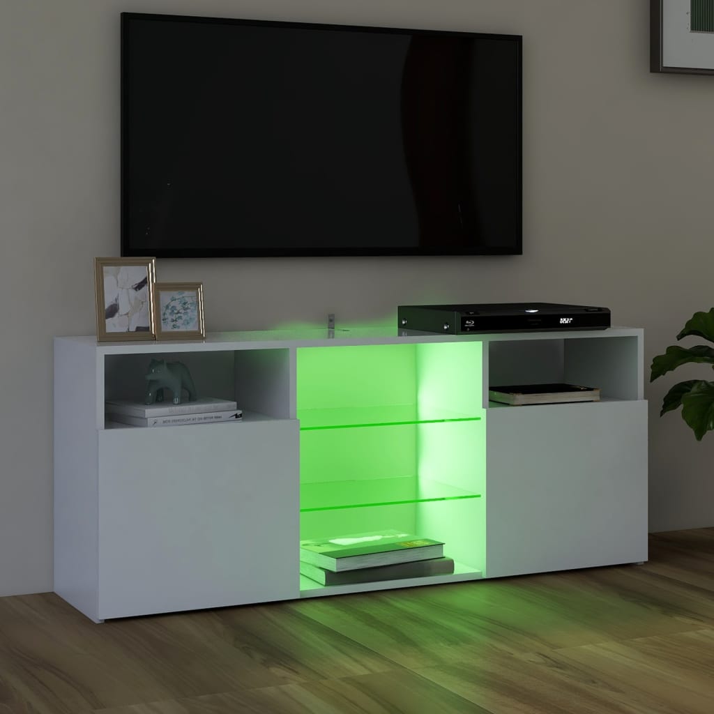 Comodă TV cu lumini LED, alb extralucios, 120x30x50 cm Lando - Lando