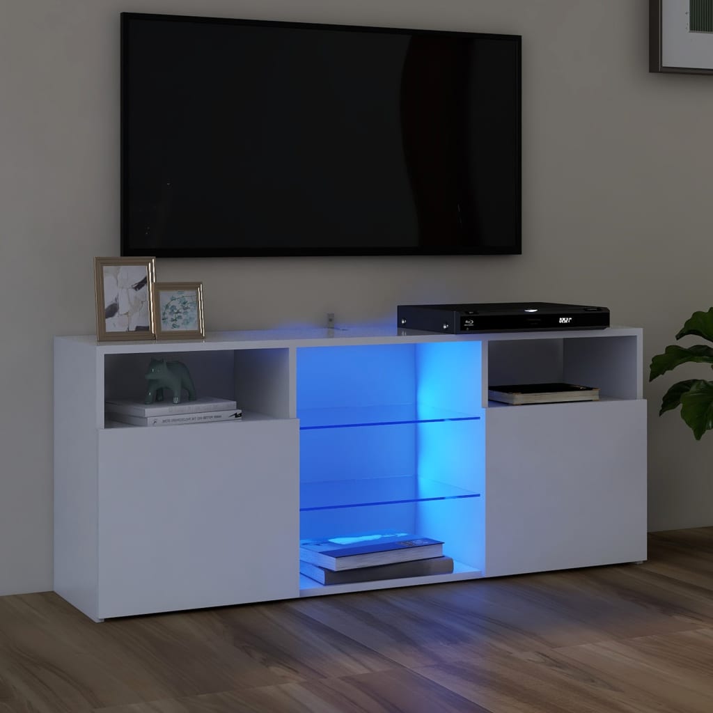 Comodă TV cu lumini LED, alb extralucios, 120x30x50 cm Lando - Lando