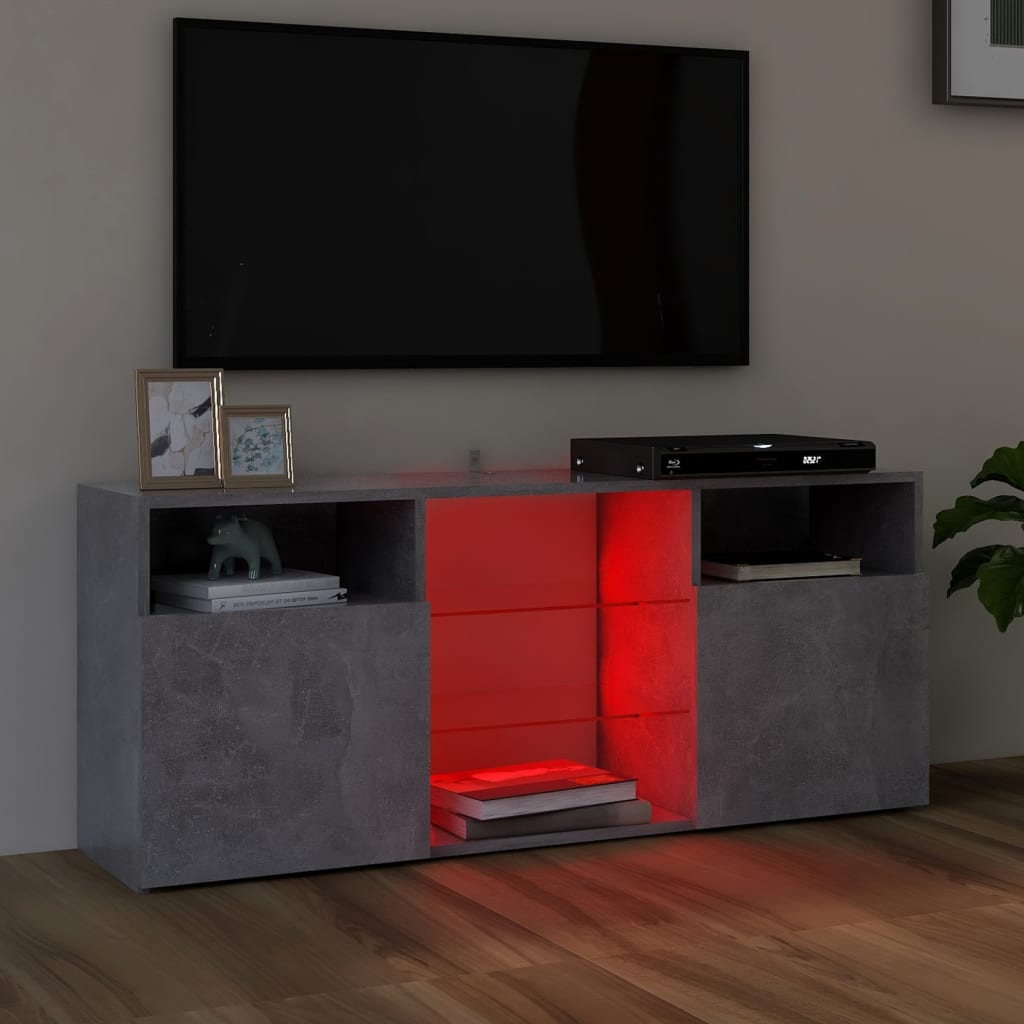 Comodă TV cu lumini LED, gri beton, 120x30x50 cm Lando - Lando