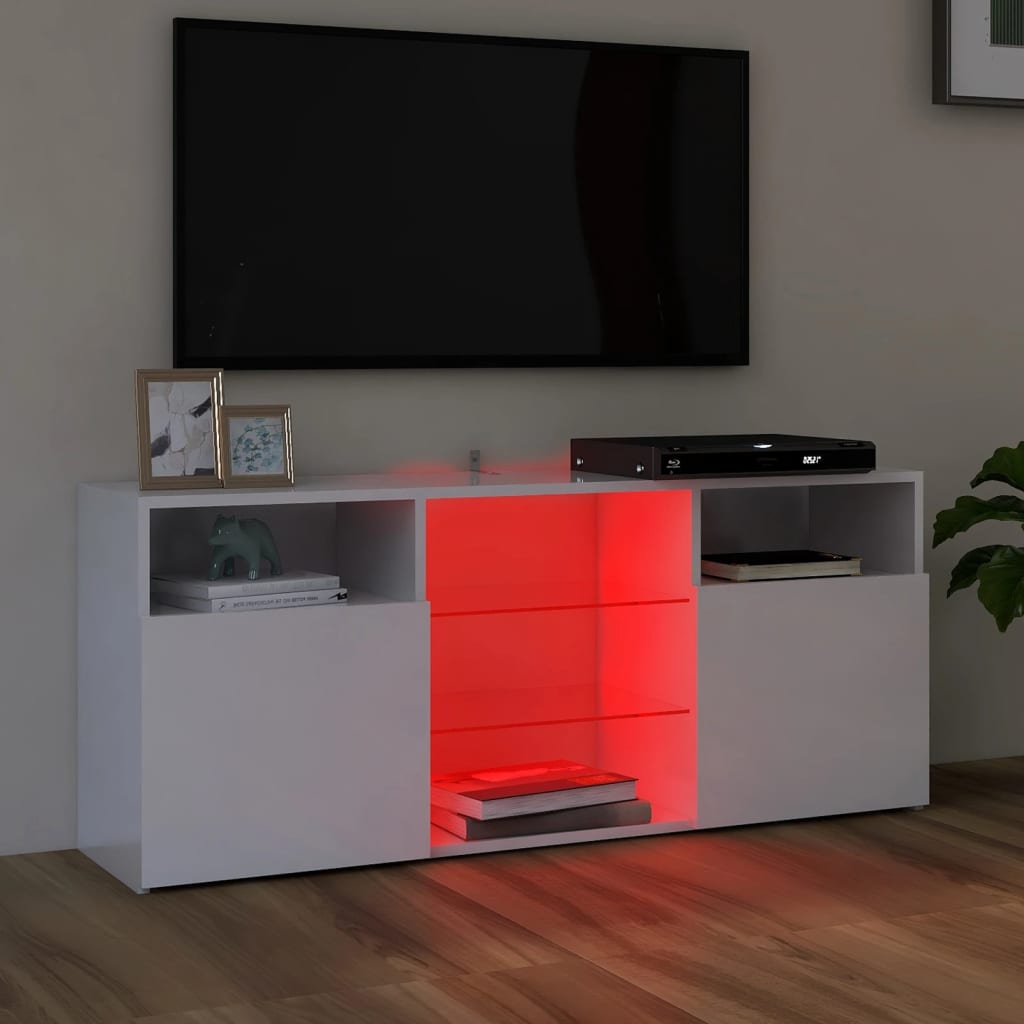 Comodă TV cu lumini LED, alb extralucios, 120x30x50 cm Lando - Lando