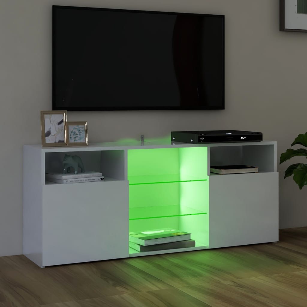 Comodă TV cu lumini LED, alb extralucios, 120x30x50 cm Lando - Lando