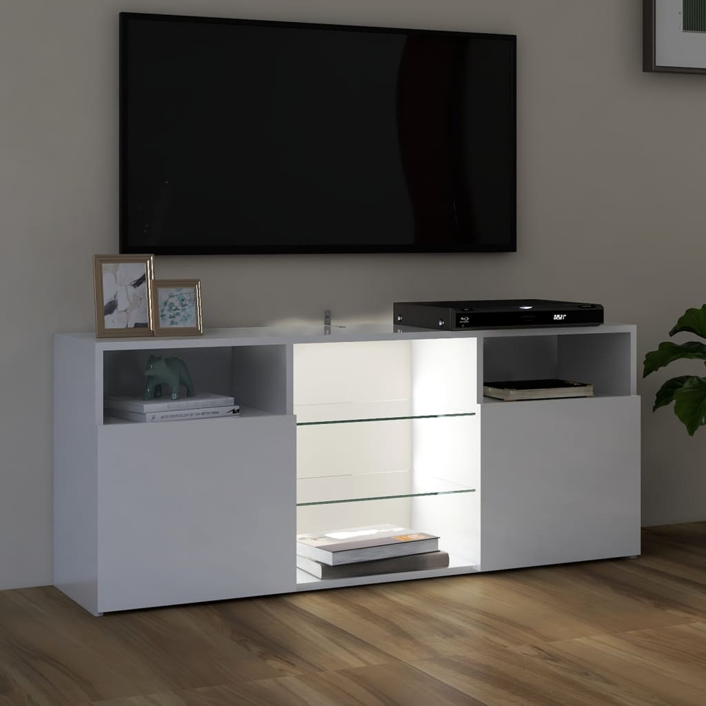 Comodă TV cu lumini LED, alb extralucios, 120x30x50 cm Lando - Lando