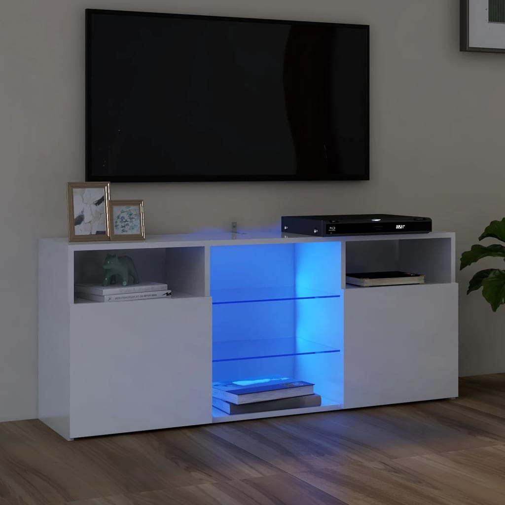 Comodă TV cu lumini LED, alb extralucios, 120x30x50 cm Lando - Lando