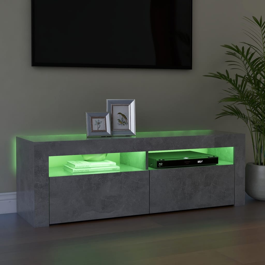 Comodă TV cu lumini LED, gri beton, 120x35x40 cm - Lando