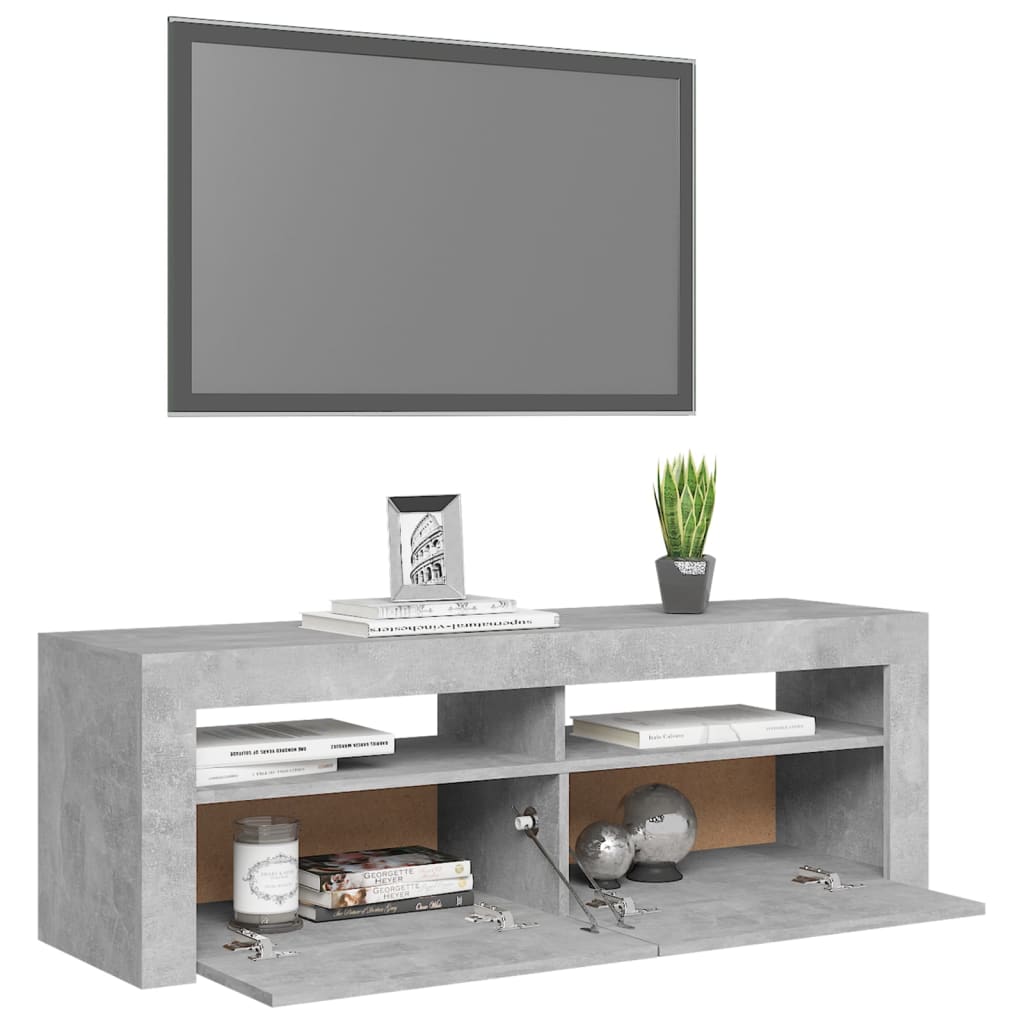 Comodă TV cu lumini LED, gri beton, 120x35x40 cm - Lando