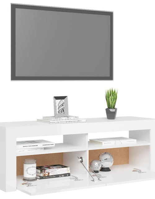Încărcați imaginea în vizualizatorul Galerie, Comodă TV cu lumini LED, alb extralucios, 120x35x40 cm - Lando
