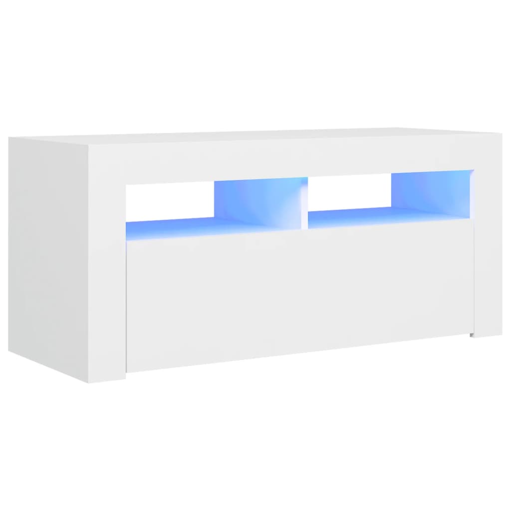 Comodă TV cu lumini LED, alb, 90x35x40 cm - Lando