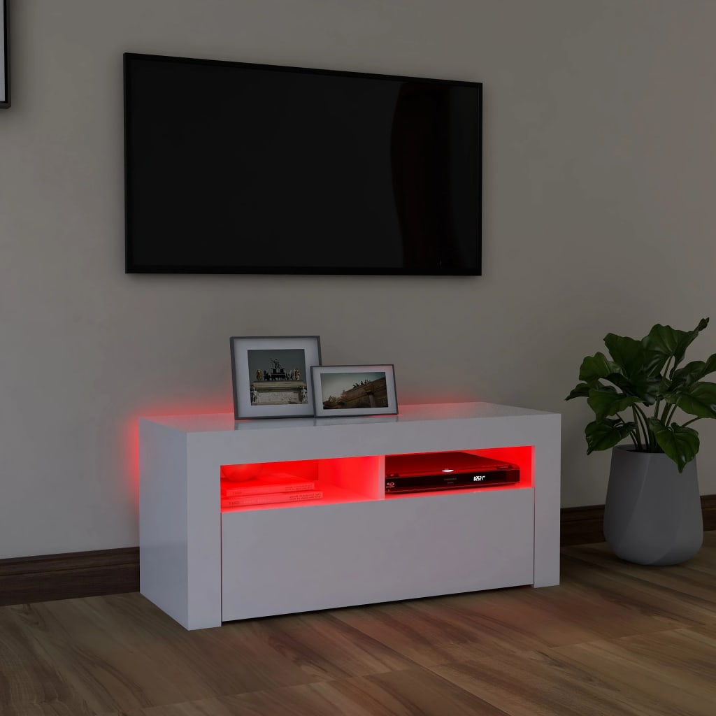Comodă TV cu lumini LED, alb, 90x35x40 cm - Lando