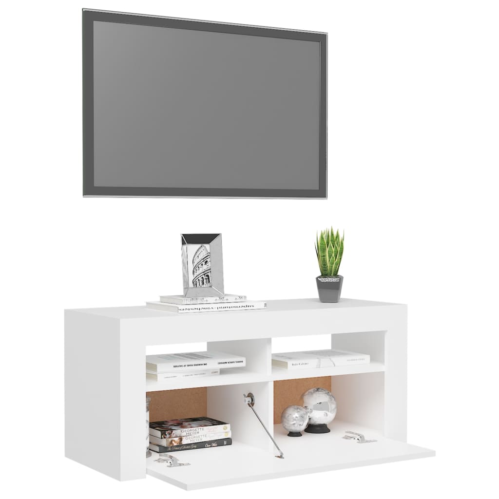 Comodă TV cu lumini LED, alb, 90x35x40 cm - Lando