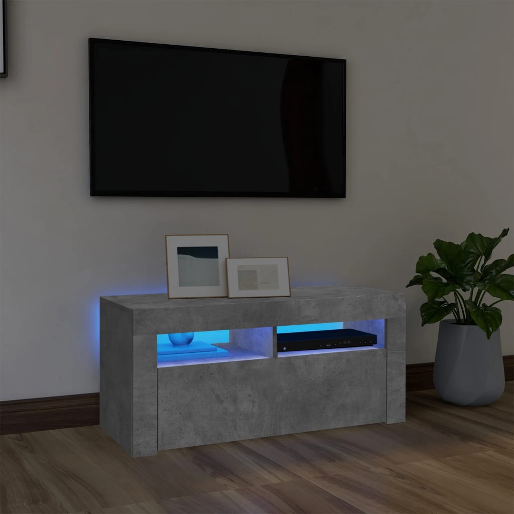 Comodă TV cu lumini LED, gri beton, 90x35x40 cm Lando - Lando