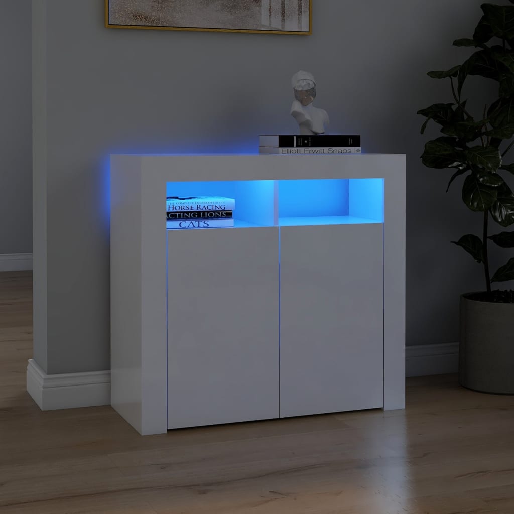 Servantă cu lumini LED, alb extralucios, 80x35x75 cm Lando - Lando