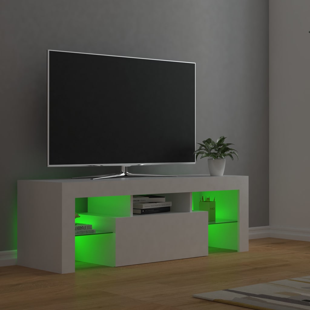 Comodă TV cu lumini LED, alb, 120x35x40 cm
