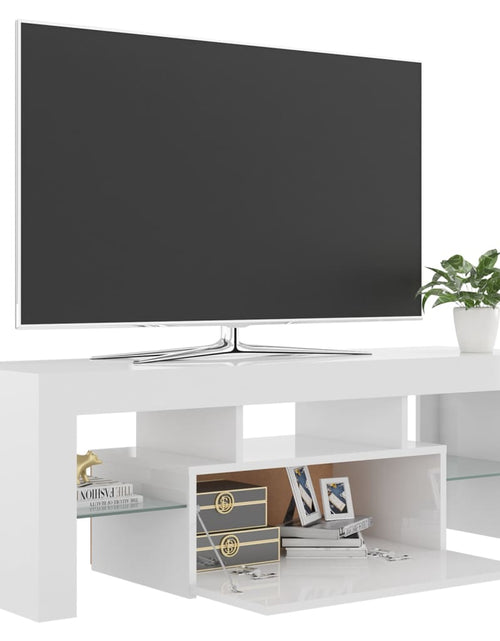 Загрузите изображение в средство просмотра галереи, Comodă TV cu lumini LED, alb extralucios, 120x35x40 cm Lando - Lando
