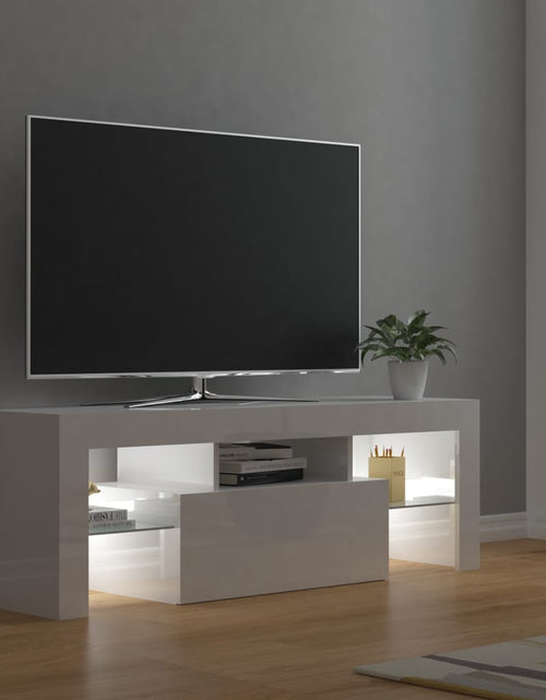 Загрузите изображение в средство просмотра галереи, Comodă TV cu lumini LED, alb extralucios, 120x35x40 cm Lando - Lando
