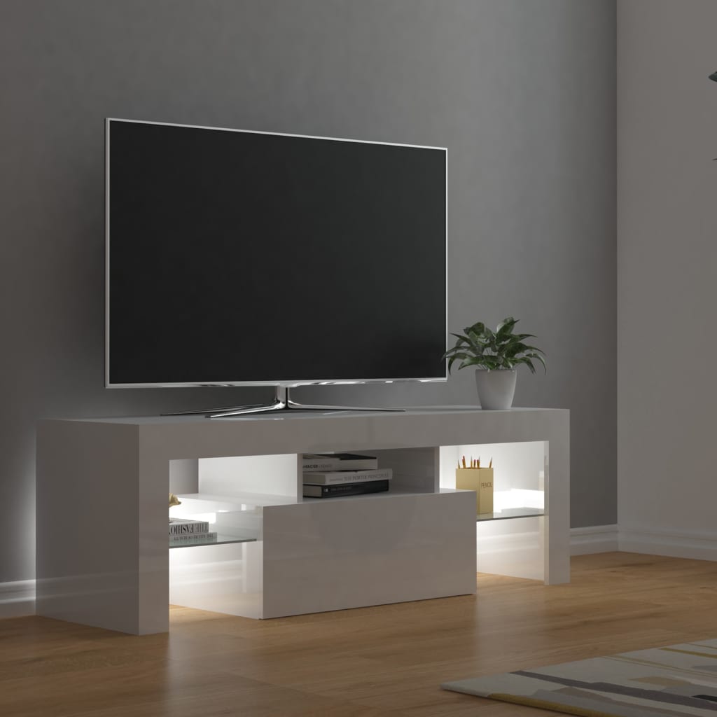 Comodă TV cu lumini LED, alb extralucios, 120x35x40 cm Lando - Lando