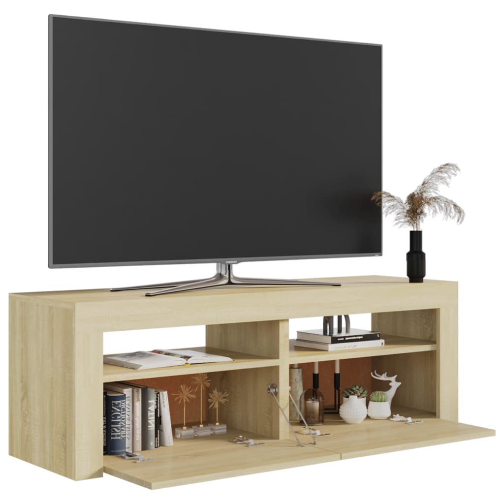 Comodă TV cu lumini LED, stejar Sonoma, 120x35x40 cm Lando - Lando