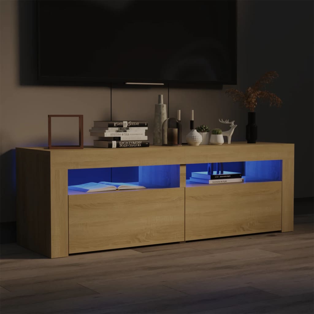 Comodă TV cu lumini LED, stejar Sonoma, 120x35x40 cm Lando - Lando