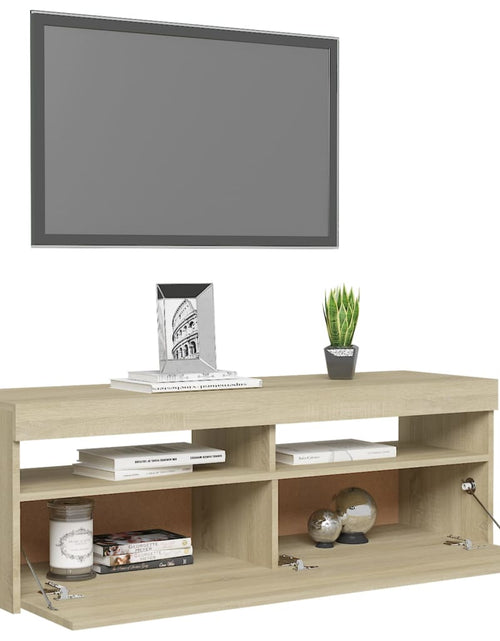 Загрузите изображение в средство просмотра галереи, Comodă TV cu lumini LED, stejar Sonoma, 120x35x40 cm Lando - Lando
