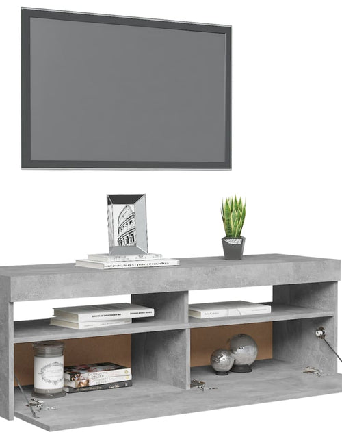 Încărcați imaginea în vizualizatorul Galerie, Comodă TV cu lumini LED, gri beton, 120x35x40 cm Lando - Lando
