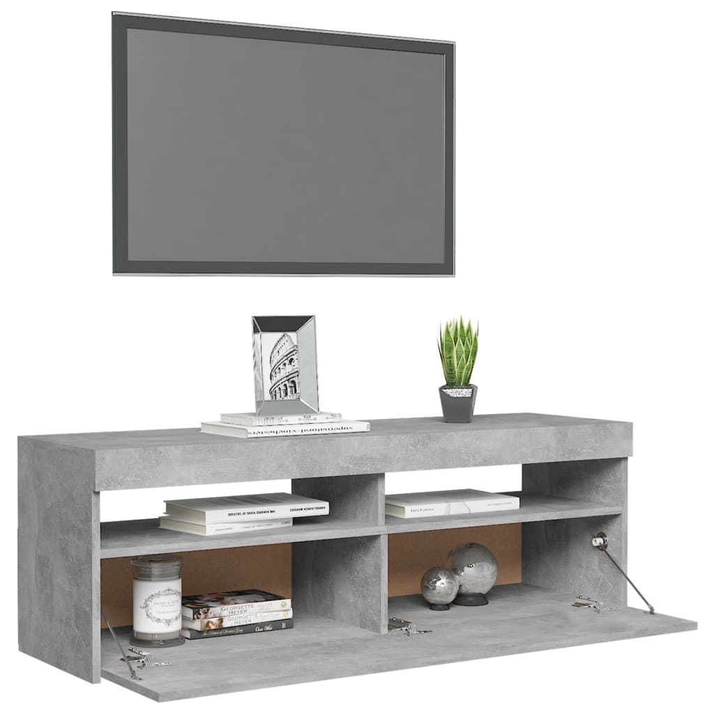 Comodă TV cu lumini LED, gri beton, 120x35x40 cm Lando - Lando