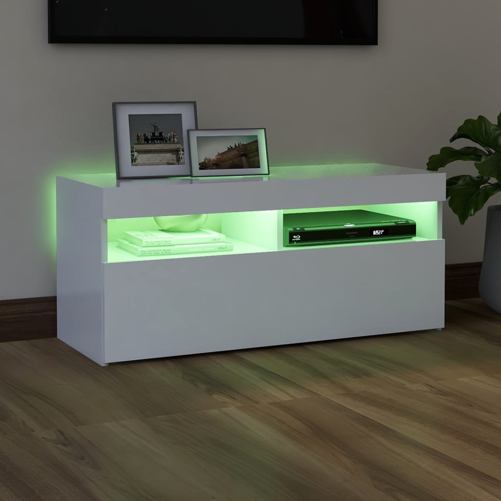 Comodă TV cu lumini LED, alb, 90x35x40 cm Lando - Lando