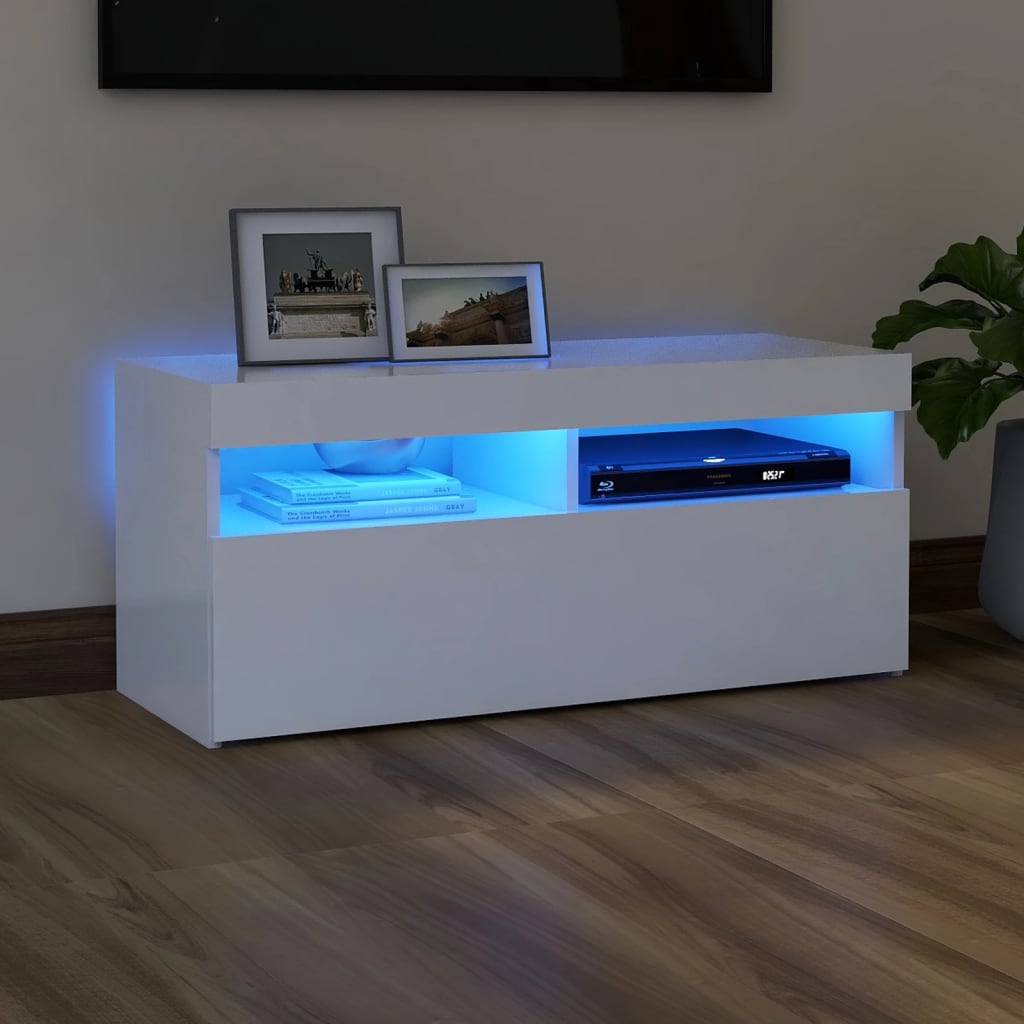 Comodă TV cu lumini LED, alb, 90x35x40 cm Lando - Lando