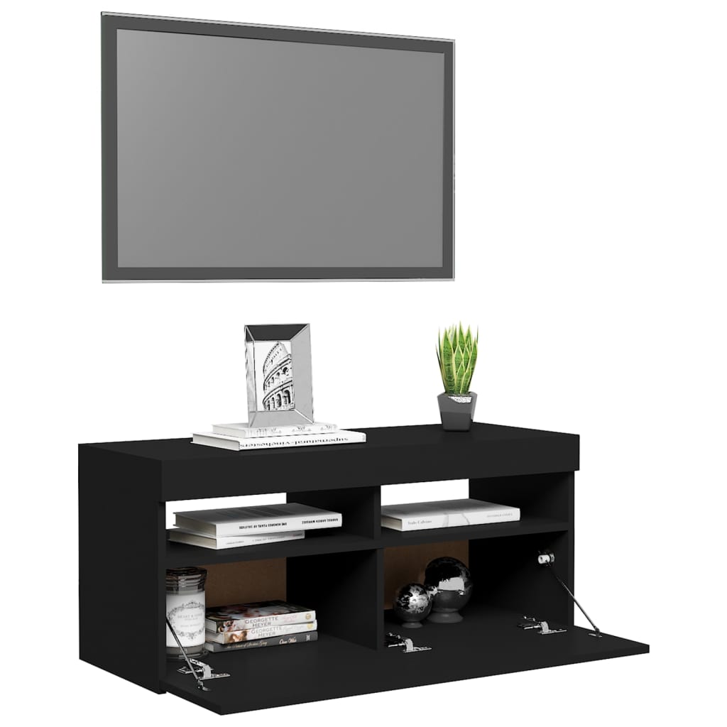 Comodă TV cu lumini LED, negru, 90x35x40 cm Lando - Lando