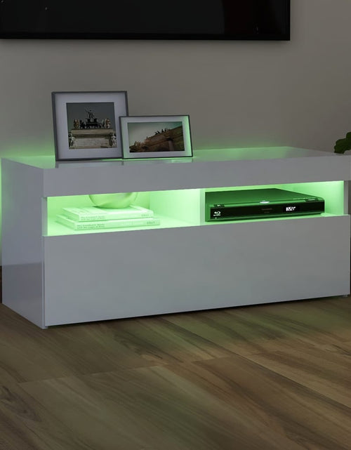Загрузите изображение в средство просмотра галереи, Comodă TV cu lumini LED, alb extralucios, 90x35x40 cm Lando - Lando
