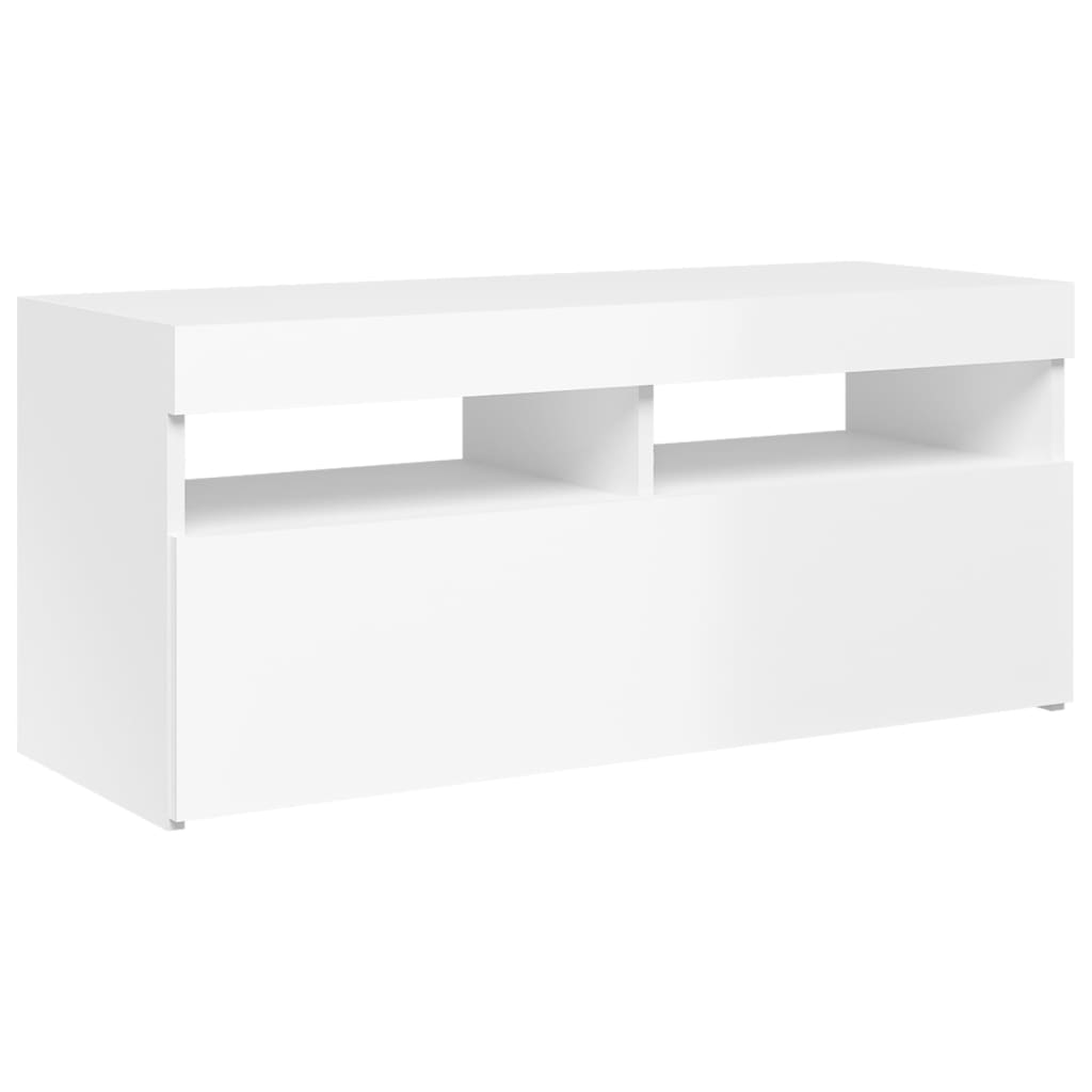 Comodă TV cu lumini LED, alb extralucios, 90x35x40 cm Lando - Lando