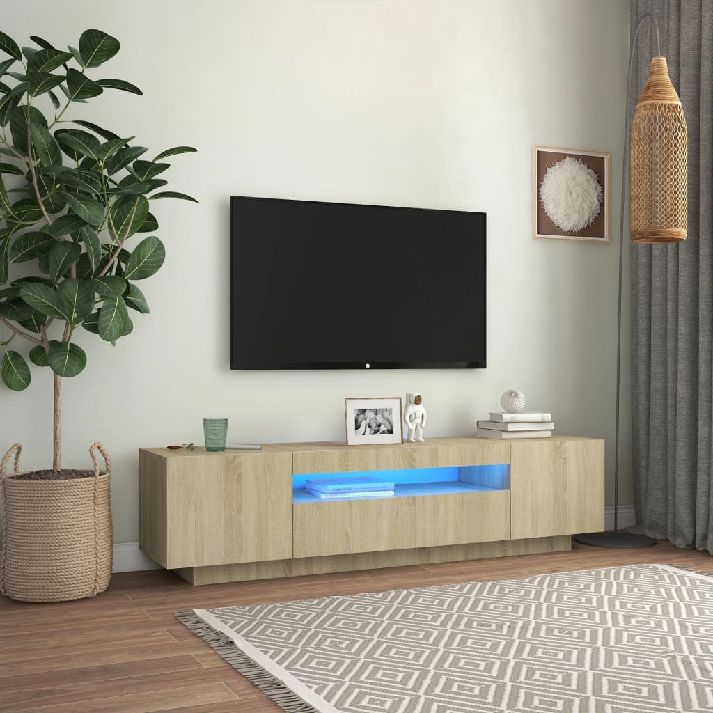 Comodă TV cu lumini LED, stejar sonoma, 160x35x40 cm Lando - Lando