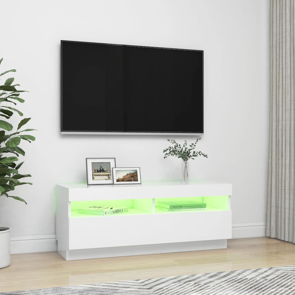 Comodă TV cu lumini LED, alb, 100x35x40 cm Lando - Lando