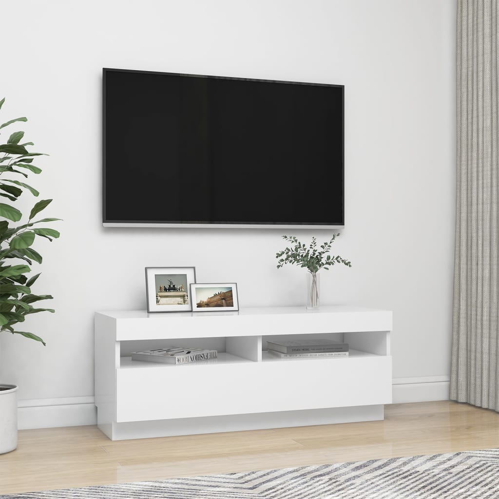 Comodă TV cu lumini LED, alb, 100x35x40 cm Lando - Lando